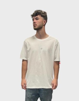 C.P. Company Mens Small Logo T Shirt - Gauze White - Tan - Size: 40
