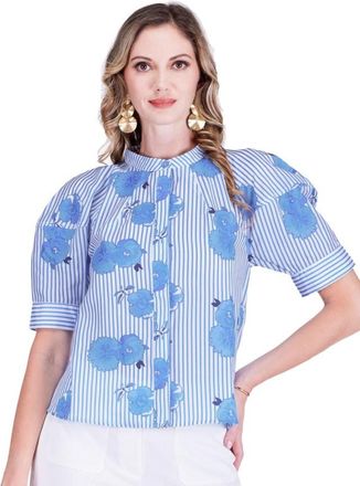 Jade Yoga Lantern Sleeve Shirt In Bluebell Stripe