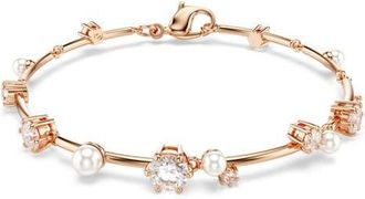 Swarovski Constella Crystal & Faux Pearl Line Bracelet in White/Rose at Nordstrom