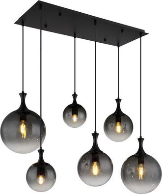 Globo Lighting Lampada a sospensione a 6 lampadine a sfera in vetro fumé Lampada per sala da pranzo, metallo nero, 6 prese E27, LxLxH 97x48x141 cm
