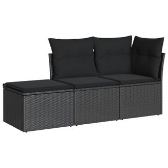 vidaXL Set Divani Da Giardino 3 Pz Con Cuscini In Polyrattan Nero Vidaxl