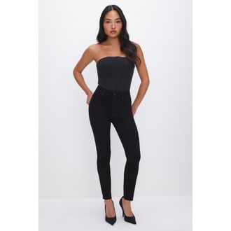 Good American Womens Good Petite Skinny Never Fade Jeans | Black, Size 28 Plus | Good American by Khlo&Egrave; Kardashian