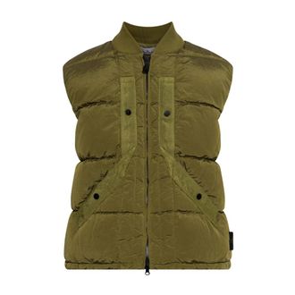 Stone Island Donsjack met bomberkraag - Heren - Bodywarmers - Groen - S - Leer - Jassen