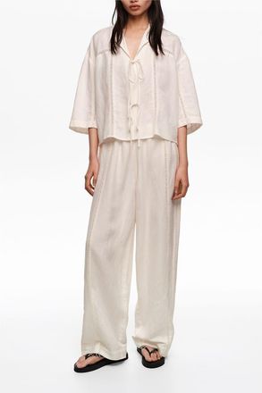 Bimba & Lola Wide-Leg Linen-Blend Trousers in White at Nordstrom, Size X-Small Eu