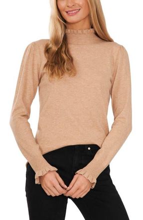 CeCe by Cynthia Steffe Ruffle Mock Neck Sweater in Latte Hthr at Nordstrom, Size X-Large