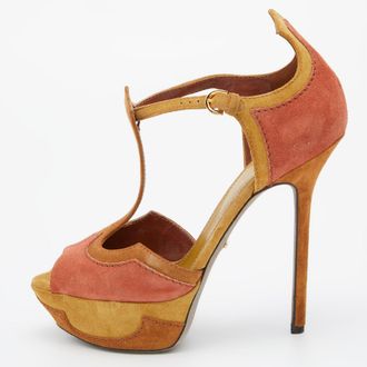 Sergio Rossi Tri Color Suede Ankle Strap Platform Sandals