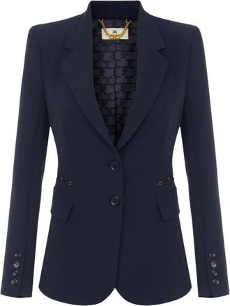 Elisabetta Franchi Double Crepe Stretch Blazer - Dames - Blazers - Blauw - L - Polyester - Jassen