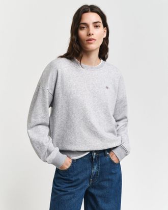 GANT Women Shield Crew Neck Sweatshirt (XXL) LIGHT GREY MELANGE