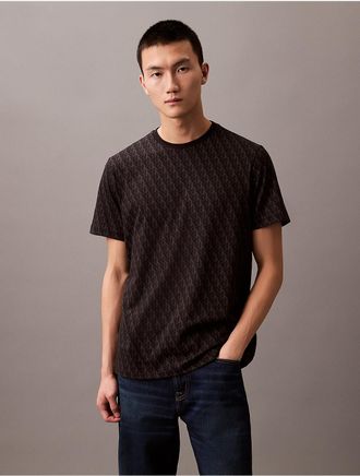 Calvin Klein Mens Liquid Touch Allover Monogram Classic T-Shirt - Black - 2XL