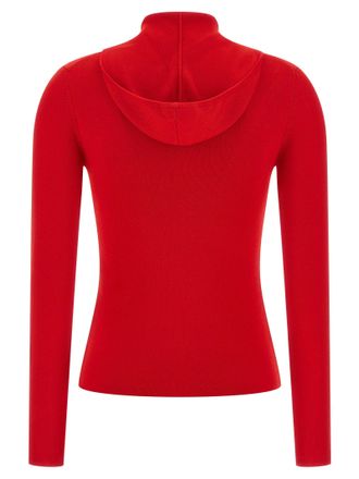 Victoria Beckham Ribbed Wool Hooded Cardigan - Red