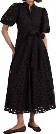 Karen Millen Cotton Broderie Belted Short Sleeve Woven Midi Dress In Black