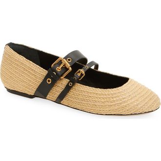 Farm Rio Raffia Ballet Flat in Black And Natural at Nordstrom, Size 9.5