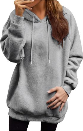 Generic Hoodies for Women Uk Long Sleeve Tunic Tops Regular Hooded Jackets with Pockets Lightweight Oversized Hooded Sweatshirt Casual Jumpers Grey