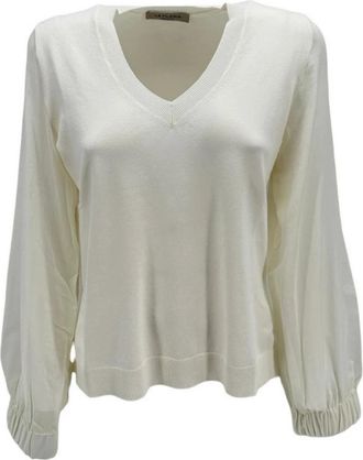 La Fileria V-neck Shirt - Dames - V-hals truien - Beige - L - Katoen - Truien & Vesten