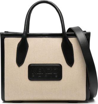 Kenzo logo-patch tote bag - women - Cotton/Calf Leather - One Size - Black