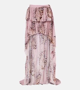 Blumarine Printed asymmetric georgette maxi skirt