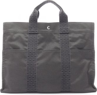 Herm&egrave;s Gray Nylon Canvas Tote Bag (Pre-Owned)