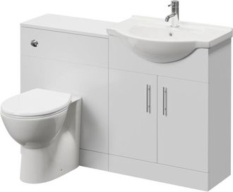 Alexander James Alexander James Cento Gloss White 1250mm 2 Door Vanity Unit Toilet Suite - 1250mm - Chrome 96mm Bar HandleJames Toilet Pan and Seat