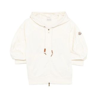 Moncler Zip-throughs, female, White, Size: M Hooded Puff-Sleeve Jacket