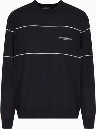 Emporio Armani Hoodies & sweatvesten, Heren, Blauw, L, Wol, Typography Pullover