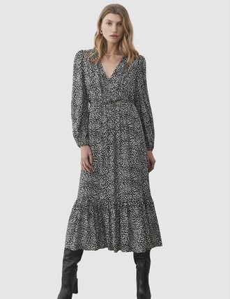 Finery Suzie Animal Print Midi Dress in Black Dot at Nordstrom, Size 12
