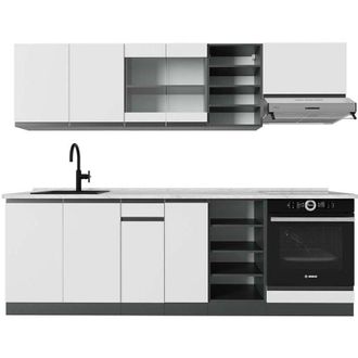 Vicco Mueble De Cocina R-line, Blanco/antracita, 240 Cm, Et M&aacute;rmol