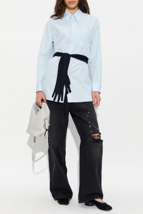 Maison Margiela Shirt With Decorative Tie, Womens, Blue