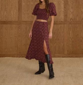 Rylee + Cru Button Slit Skirt In Harvest Berry