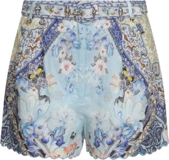 Camilla Shorts met ceintuur en print - Blauw