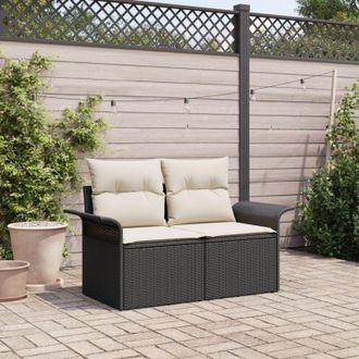 vidaXL Divano da giardino con cuscino Nero 141 x 62 x 69cm polyrattan - Vidaxl
