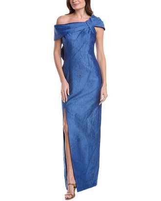 Teri Jon by Rickie Freeman Teri Jon By Rickie Freeman Jacquard Asymmetrical Portrait Bow Shoulder Gown