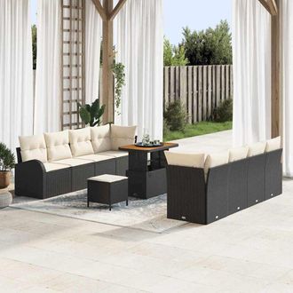 vidaXL Conjunto De Sof&aacute; De Jard&iacute;n 11 Pcs Negro, Crema 90 X 55 X 71 Cm Vidaxl