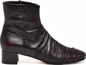 Lorena Paggi Red Leather Ruched Ankle Boots