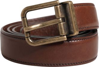 Dolce & Gabbana Men Brown Classic Leather Metal Buckle Belt Calf