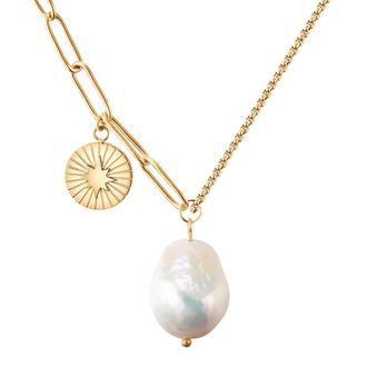 Valero Pearls Womens Necklace stainless steel yellow gold freshwater cultured pearl white - One Size