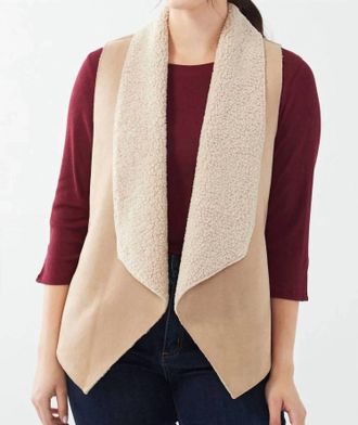 FDJ Faux Suede Sherpa Lined Vest In Tan