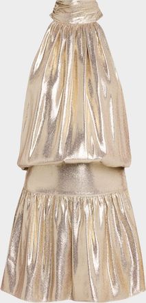 Ramy Brook Alexi Metallic Blouson Halter Mini Dress