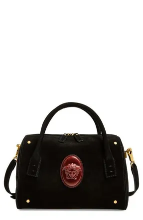 Versace Medium Boston Satchel Crossbody Bag in Black Rosewood Gold at Nordstrom