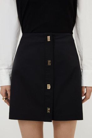 Karen Millen Techno Cotton Gold Clasp Skirt in Black at Nordstrom, Size 12