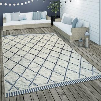 Paco Home Paco Home - Alfombra De Tejido Plano Interior Y Exterior Motivo Geom&eacute;trico Rayas Rombos Blanco 120x170 Cm