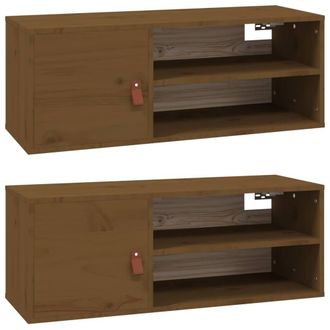 Berkfield Home Wall Cabinets 2 pcs Honey Brown 80x30x30 cm Solid Wood Pine | Size: 80 x 30 x 30 cm