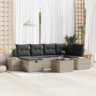 vidaXL Set Divano Da Giardino 7 Pcs Grigio Chiaro Poly Rattan - Vidaxl