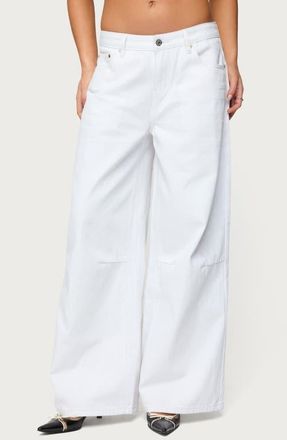 Edikted Skater Girl Low Rise Baggy Jeans in White at Nordstrom, Size X-Small
