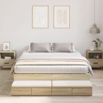 Berkfield Home Storage Bed Frame Sonoma Oak Engineered Wood 236.5 x 150 x 31.5 cm in Brown