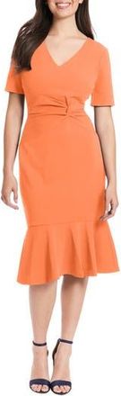 London Times Flounce Hem Twist Midi Dress in Persimmon at Nordstrom Rack, Size 14P