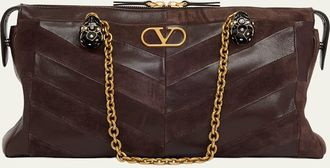 Valentino Garavani Panthea Medium Chevron Leather & Suede Shoulder Bag