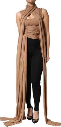 Dolce & Gabbana Womens Brown Virgin Wool Sleeveless Scarf Tank Top 08+pa+wv
