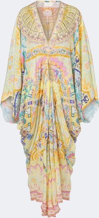 Camilla Floral embellished draped silk kaftan