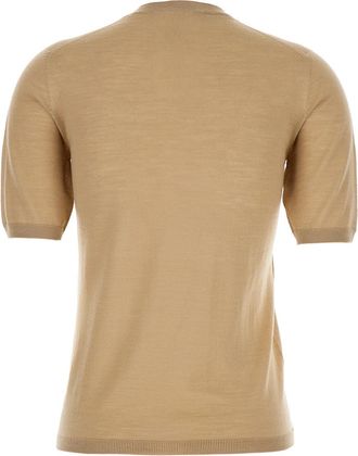 Max Mara Womens Beige Crewneck Sweater With Short Sleeves Virgin Wool Tops Top
