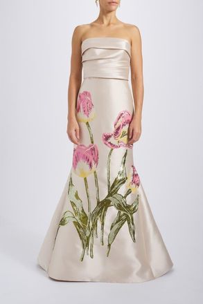 Amsale Sequin Appliqu&eacute; Gown in Champagne at Nordstrom, Size 2